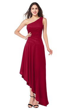 ColsBM Angela Dark Red Simple A-line One Shoulder Half Backless Ruching Plus Size Bridesmaid Dresses