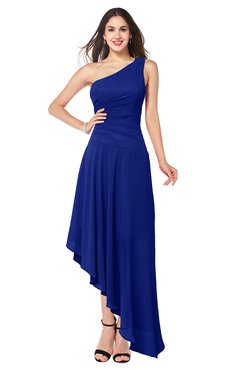ColsBM Angela Electric Blue Simple A-line One Shoulder Half Backless Ruching Plus Size Bridesmaid Dresses
