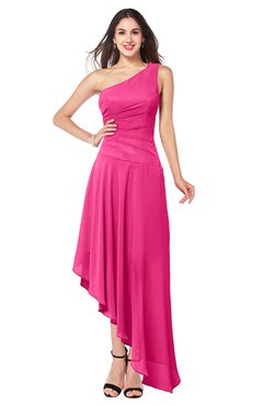 ColsBM Angela Fandango Pink Simple A-line One Shoulder Half Backless Ruching Plus Size Bridesmaid Dresses