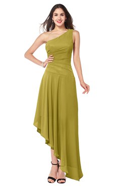 ColsBM Angela Golden Olive Simple A-line One Shoulder Half Backless Ruching Plus Size Bridesmaid Dresses