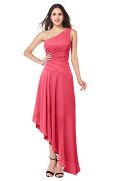 ColsBM Angela Guava Simple A-line One Shoulder Half Backless Ruching Plus Size Bridesmaid Dresses