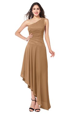 ColsBM Angela Light Brown Simple A-line One Shoulder Half Backless Ruching Plus Size Bridesmaid Dresses