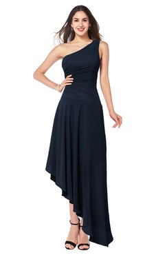 ColsBM Angela Navy Blue Simple A-line One Shoulder Half Backless Ruching Plus Size Bridesmaid Dresses