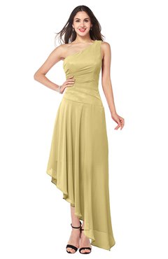 ColsBM Angela New Wheat Simple A-line One Shoulder Half Backless Ruching Plus Size Bridesmaid Dresses