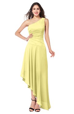 ColsBM Angela Pastel Yellow Simple A-line One Shoulder Half Backless Ruching Plus Size Bridesmaid Dresses