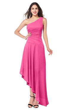 ColsBM Angela Rose Pink Simple A-line One Shoulder Half Backless Ruching Plus Size Bridesmaid Dresses