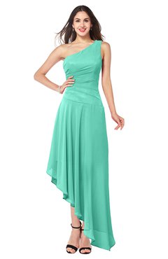 ColsBM Angela Seafoam Green Simple A-line One Shoulder Half Backless Ruching Plus Size Bridesmaid Dresses