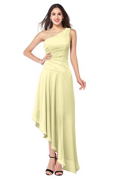 ColsBM Angela Soft Yellow Simple A-line One Shoulder Half Backless Ruching Plus Size Bridesmaid Dresses