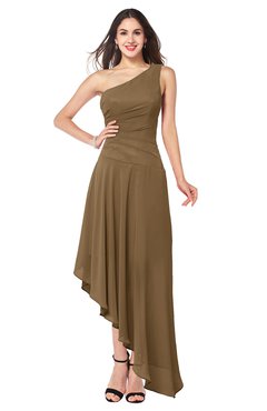 ColsBM Angela Truffle Simple A-line One Shoulder Half Backless Ruching Plus Size Bridesmaid Dresses