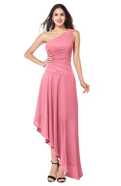 ColsBM Angela Watermelon Simple A-line One Shoulder Half Backless Ruching Plus Size Bridesmaid Dresses