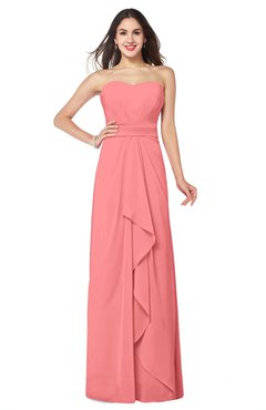 ColsBM Angelina Coral Cute A-line Sleeveless Zip up Chiffon Sash Plus Size Bridesmaid Dresses