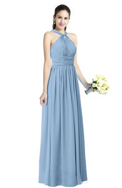 ColsBM Willa Dusty Blue Simple Halter Criss-cross Straps Chiffon Floor Length Plus Size Bridesmaid Dresses
