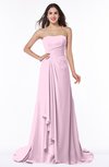 ColsBM Teresa Baby Pink Traditional A-line Strapless Lace up Chiffon Brush Train Plus Size Bridesmaid Dresses