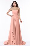 ColsBM Teresa Peach Traditional A-line Strapless Lace up Chiffon Brush Train Plus Size Bridesmaid Dresses