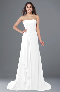 ColsBM Teresa White Traditional A-line Strapless Lace up Chiffon Brush Train Plus Size Bridesmaid Dresses