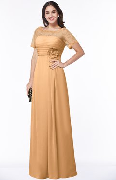 ColsBM Amanda Apricot Traditional Short Sleeve Zip up Chiffon Floor Length Flower Bridesmaid Dresses