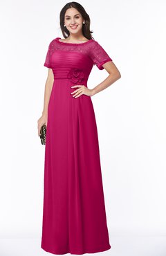 ColsBM Amanda Beetroot Purple Traditional Short Sleeve Zip up Chiffon Floor Length Flower Bridesmaid Dresses