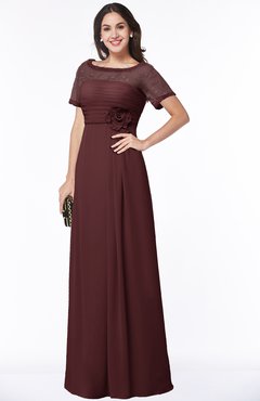 ColsBM Amanda Burgundy Traditional Short Sleeve Zip up Chiffon Floor Length Flower Bridesmaid Dresses