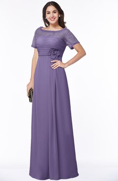 ColsBM Amanda Chalk Violet Traditional Short Sleeve Zip up Chiffon Floor Length Flower Bridesmaid Dresses