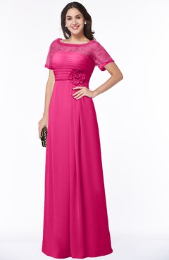 ColsBM Amanda Fandango Pink Traditional Short Sleeve Zip up Chiffon Floor Length Flower Bridesmaid Dresses