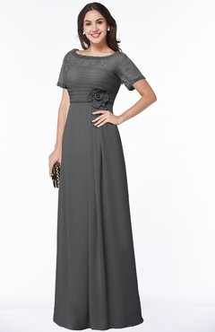 ColsBM Amanda Grey Traditional Short Sleeve Zip up Chiffon Floor Length Flower Bridesmaid Dresses