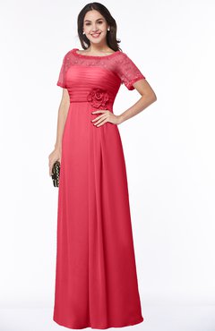 ColsBM Amanda Guava Traditional Short Sleeve Zip up Chiffon Floor Length Flower Bridesmaid Dresses