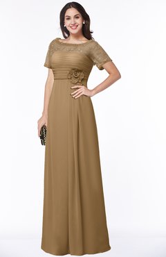 ColsBM Amanda Indian Tan Traditional Short Sleeve Zip up Chiffon Floor Length Flower Bridesmaid Dresses