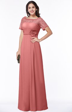 ColsBM Amanda Lantana Traditional Short Sleeve Zip up Chiffon Floor Length Flower Bridesmaid Dresses