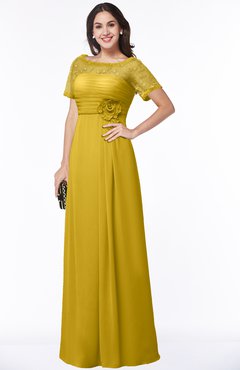 ColsBM Amanda Lemon Curry Traditional Short Sleeve Zip up Chiffon Floor Length Flower Bridesmaid Dresses