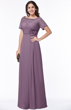 ColsBM Amanda Mauve Traditional Short Sleeve Zip up Chiffon Floor Length Flower Bridesmaid Dresses