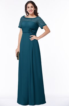 ColsBM Amanda Moroccan Blue Traditional Short Sleeve Zip up Chiffon Floor Length Flower Bridesmaid Dresses