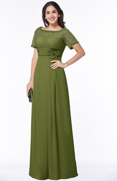 ColsBM Amanda Olive Green Traditional Short Sleeve Zip up Chiffon Floor Length Flower Bridesmaid Dresses