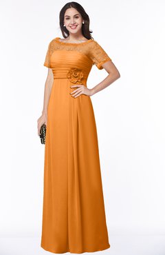 ColsBM Amanda Orange Traditional Short Sleeve Zip up Chiffon Floor Length Flower Bridesmaid Dresses