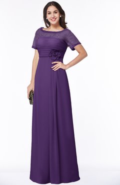 ColsBM Amanda Pansy Traditional Short Sleeve Zip up Chiffon Floor Length Flower Bridesmaid Dresses