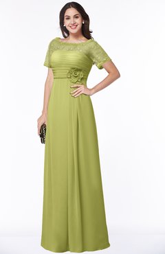 ColsBM Amanda Pistachio Traditional Short Sleeve Zip up Chiffon Floor Length Flower Bridesmaid Dresses