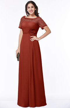 ColsBM Amanda Rust Traditional Short Sleeve Zip up Chiffon Floor Length Flower Bridesmaid Dresses