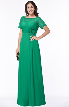 ColsBM Amanda Sea Green Traditional Short Sleeve Zip up Chiffon Floor Length Flower Bridesmaid Dresses