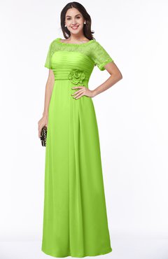 ColsBM Amanda Sharp Green Traditional Short Sleeve Zip up Chiffon Floor Length Flower Bridesmaid Dresses