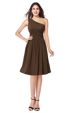 ColsBM Violet Chocolate Brown Sexy Asymmetric Neckline Sleeveless Zip up Chiffon Knee Length Plus Size Bridesmaid Dresses