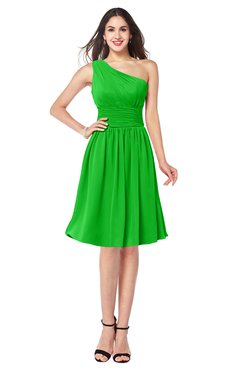 ColsBM Violet Classic Green Sexy Asymmetric Neckline Sleeveless Zip up Chiffon Knee Length Plus Size Bridesmaid Dresses