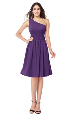 ColsBM Violet Dark Purple Sexy Asymmetric Neckline Sleeveless Zip up Chiffon Knee Length Plus Size Bridesmaid Dresses
