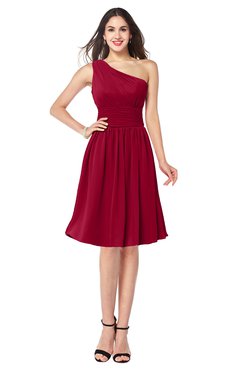 ColsBM Violet Dark Red Sexy Asymmetric Neckline Sleeveless Zip up Chiffon Knee Length Plus Size Bridesmaid Dresses