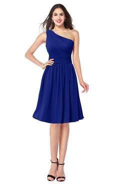ColsBM Violet Electric Blue Sexy Asymmetric Neckline Sleeveless Zip up Chiffon Knee Length Plus Size Bridesmaid Dresses