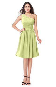 ColsBM Violet Lime Green Sexy Asymmetric Neckline Sleeveless Zip up Chiffon Knee Length Plus Size Bridesmaid Dresses