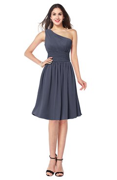 ColsBM Violet Nightshadow Blue Sexy Asymmetric Neckline Sleeveless Zip up Chiffon Knee Length Plus Size Bridesmaid Dresses