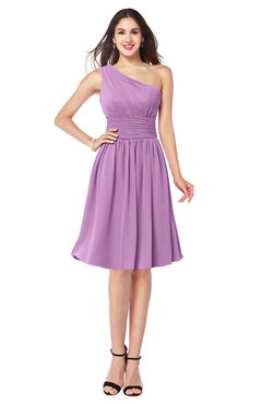 ColsBM Violet Orchid Sexy Asymmetric Neckline Sleeveless Zip up Chiffon Knee Length Plus Size Bridesmaid Dresses