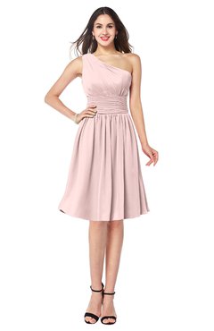 ColsBM Violet Pastel Pink Sexy Asymmetric Neckline Sleeveless Zip up Chiffon Knee Length Plus Size Bridesmaid Dresses