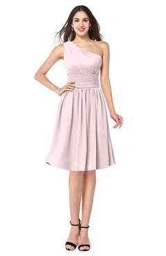 ColsBM Violet Petal Pink Sexy Asymmetric Neckline Sleeveless Zip up Chiffon Knee Length Plus Size Bridesmaid Dresses