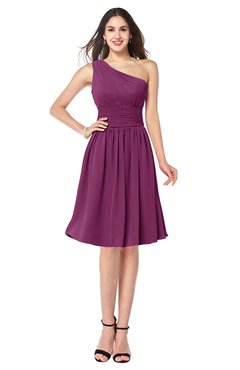 ColsBM Violet Raspberry Sexy Asymmetric Neckline Sleeveless Zip up Chiffon Knee Length Plus Size Bridesmaid Dresses