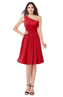 ColsBM Violet Red Sexy Asymmetric Neckline Sleeveless Zip up Chiffon Knee Length Plus Size Bridesmaid Dresses
